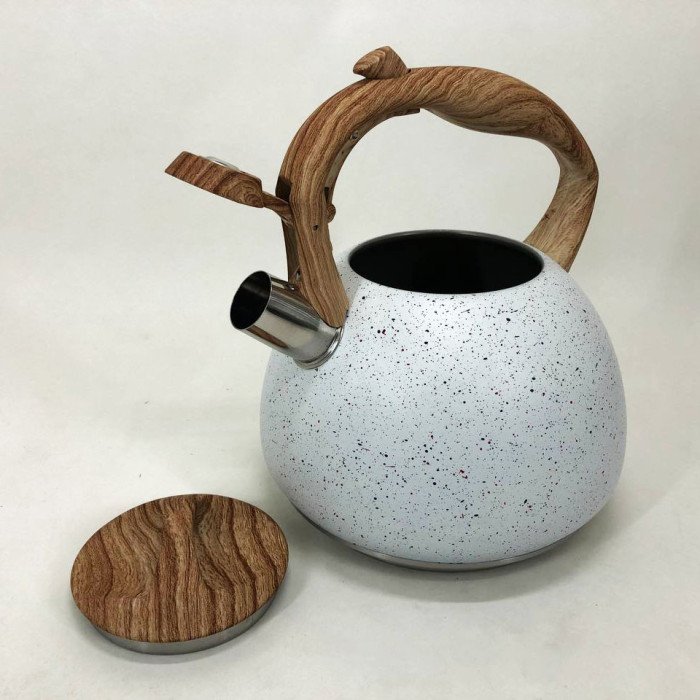 Чайник Unique зі свистком UN-5306 2,7л мармур, чайник для газової плитки, чайник на плиту. Колір: білий