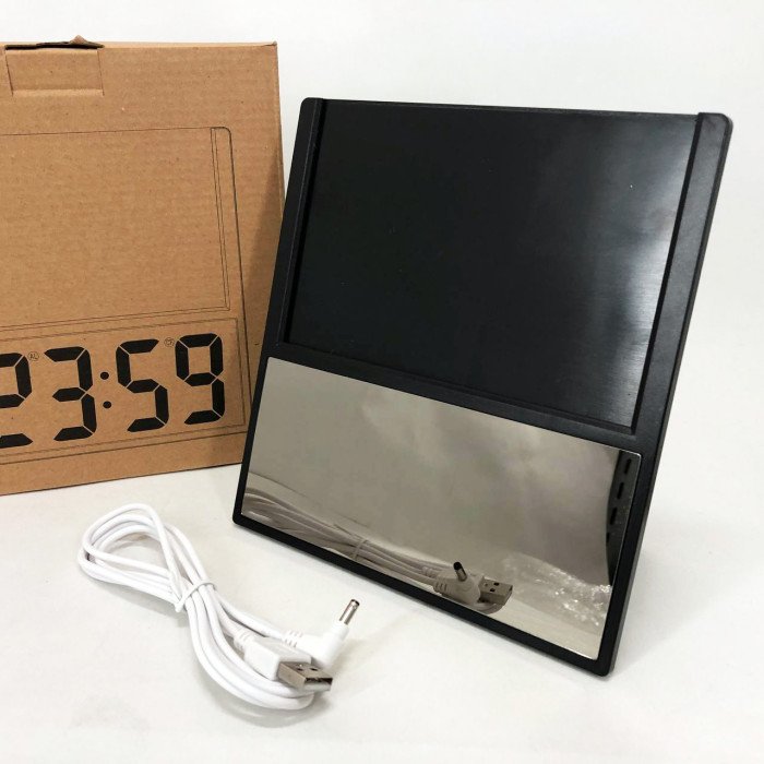 Електронний дротовий настільний цифровий годинник DS-6608 з фоторамкою, зелене підсвічування. Колір: чорний