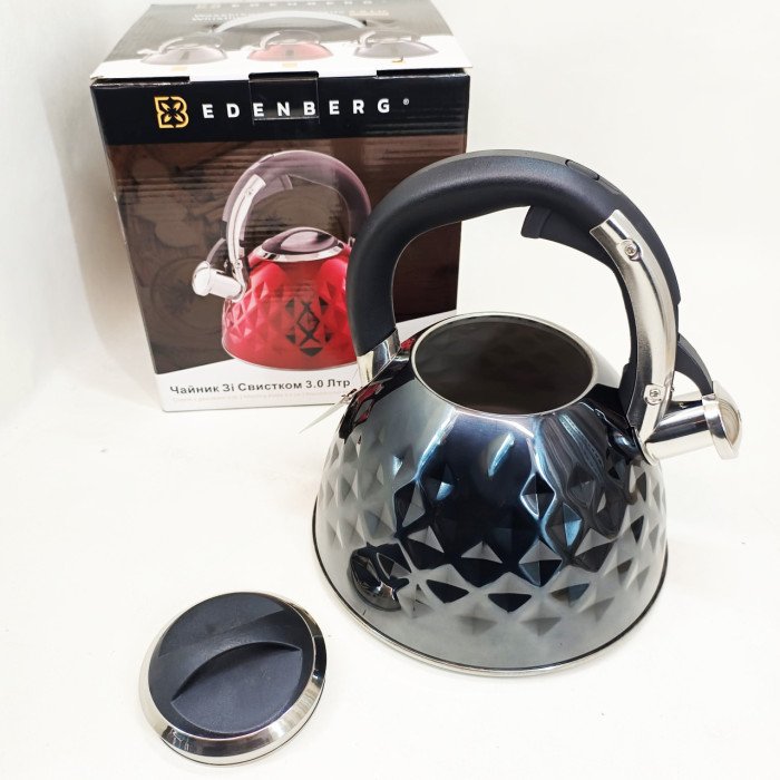 Чайник із нержавіючої сталі Edenberg EB-8833 зі свистком з індукційним дном 3л Black