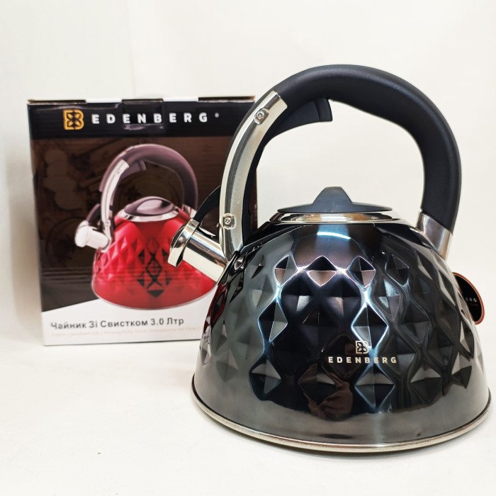 Чайник із нержавіючої сталі Edenberg EB-8833 зі свистком з індукційним дном 3л Black