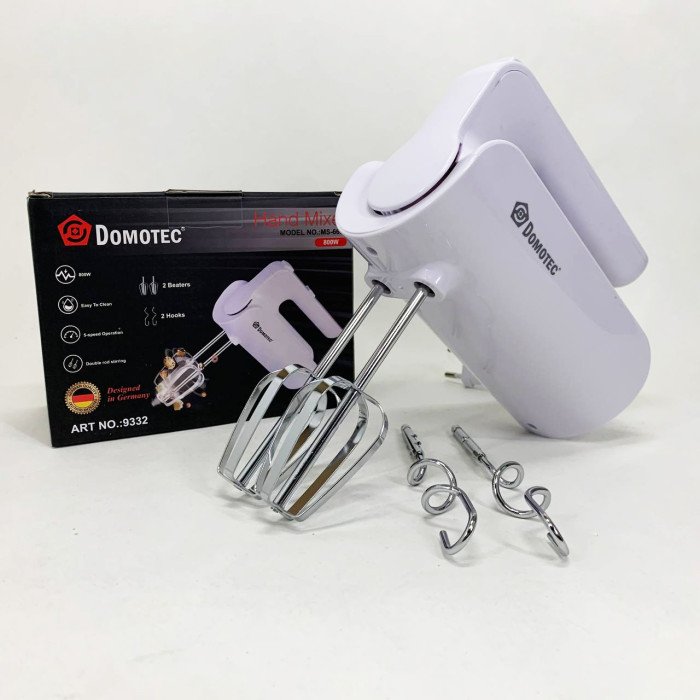 Ручний міксер Domotec R.6653W кухонний міксер із насадками 5 швидкостей 800 Вт білий