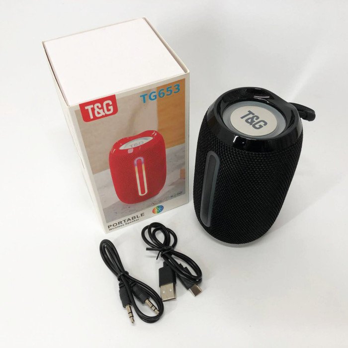 Портативна Bluetooth-колонка TG653 USB з ремінцем, акумуляторна колонка для музики. Колір: чорний