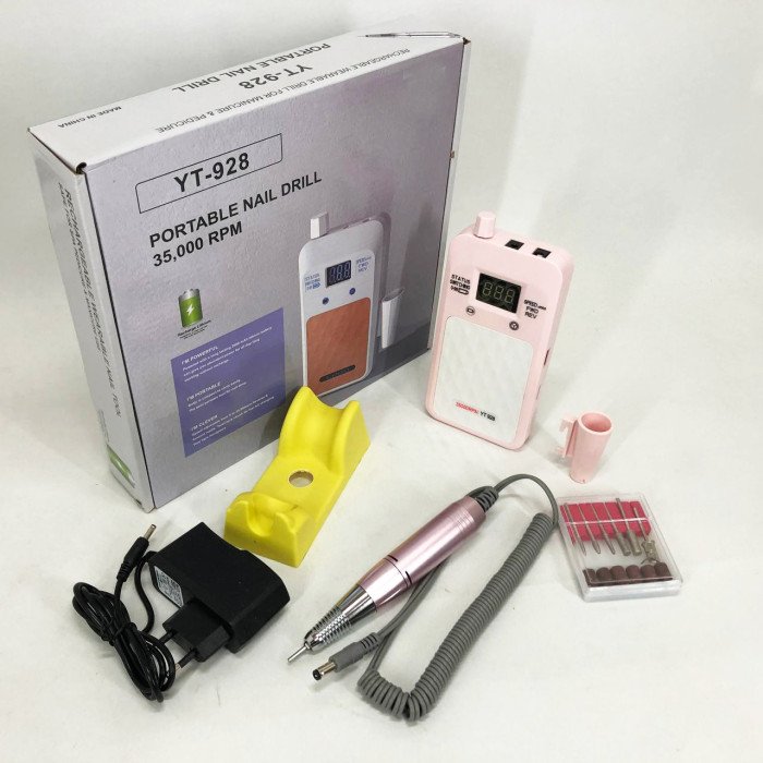 Портативний фрезер для нігтів Nail Drill YT-928 акумуляторний з індикатором заряду на 35 000 оборотів. Колір: рожевий