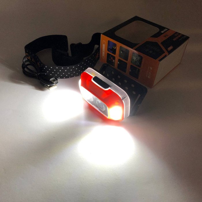 Ліхтар налобний WH-0218-XPG(white+yellow)+SMD(red), Налобний ліхтар для туризму риболовлі та полювання