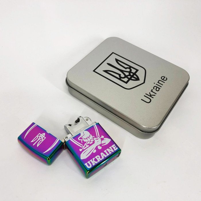 Дугова електроімпульсна запальничка USB Україна (металева коробка) HL-449. Колір: хамелеон