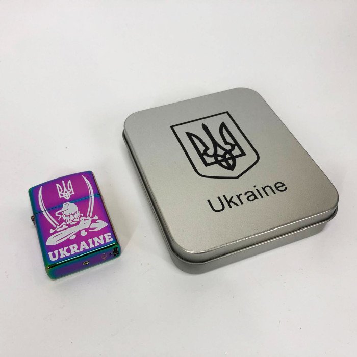Дугова електроімпульсна запальничка USB Україна (металева коробка) HL-449. Колір: хамелеон