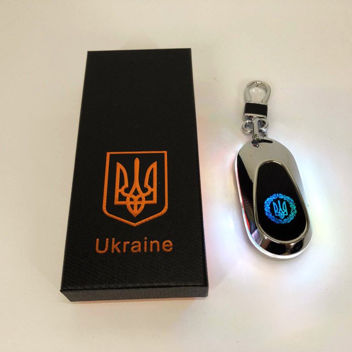 Електрична запальничка - брелок Україна з USB-зарядкою та підсвічуванням HL-472. Колір: срібло