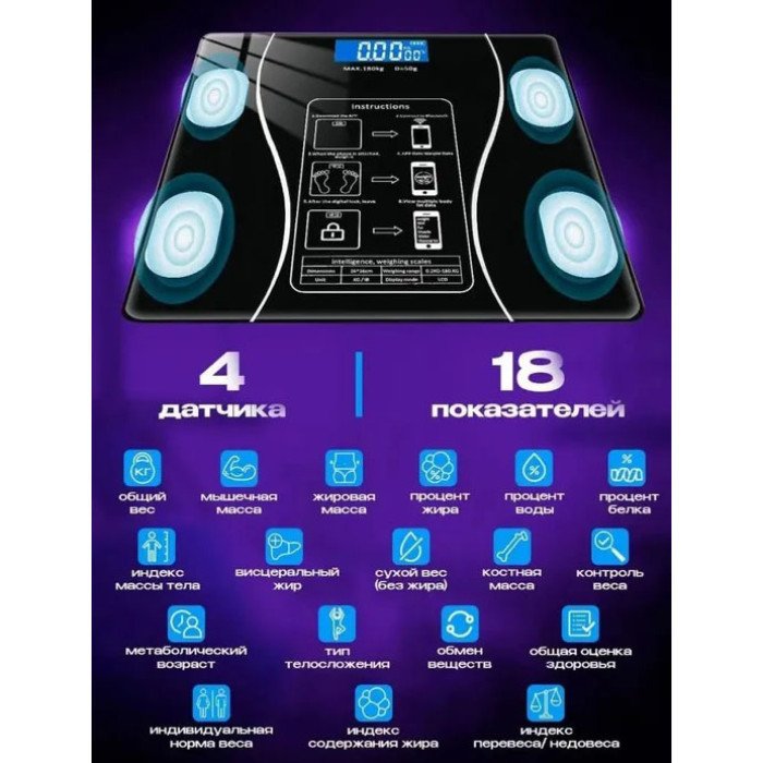 Розумні смарт-ваги Scale TY-619 електронні з додатком на телефон LCD-дисплей загартоване скло