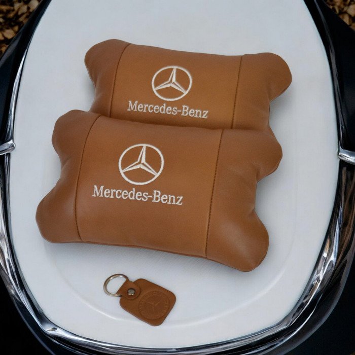 Комплект 2шт для підголівника Mercedes-Benz, виготовлених з натуральної коричневої шкіри. Комфорт в авто