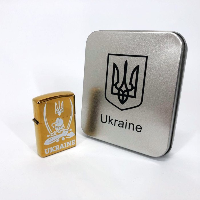 Дугова електроімпульсна запальничка USB Україна (металева коробка) HL-449. Колір: золотий
