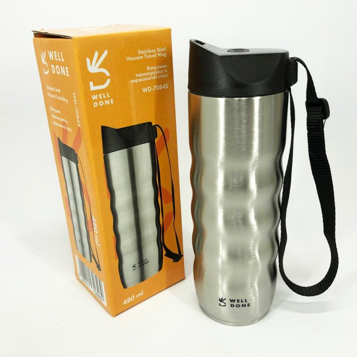 Термокухоль Well Done WD-7084S вакуумний 480 мл, Якісний термос для дому, Термос для напоїв