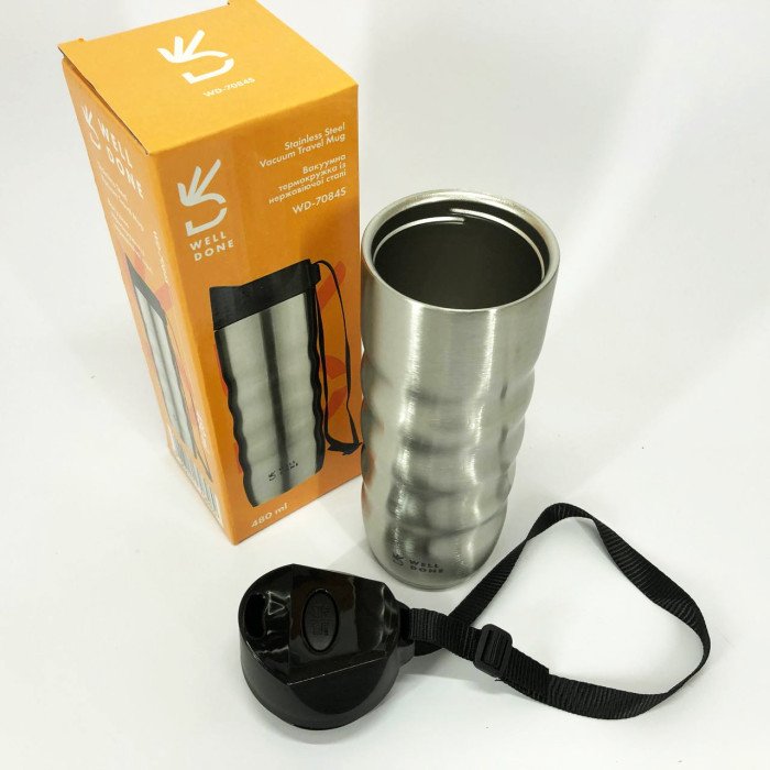 Термокухоль Well Done WD-7084S вакуумний 480 мл, Якісний термос для дому, Термос для напоїв