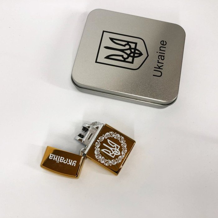 Дугова електроімпульсна USB Юсб запальничка Україна металева коробка HL-447. Колір: золотий