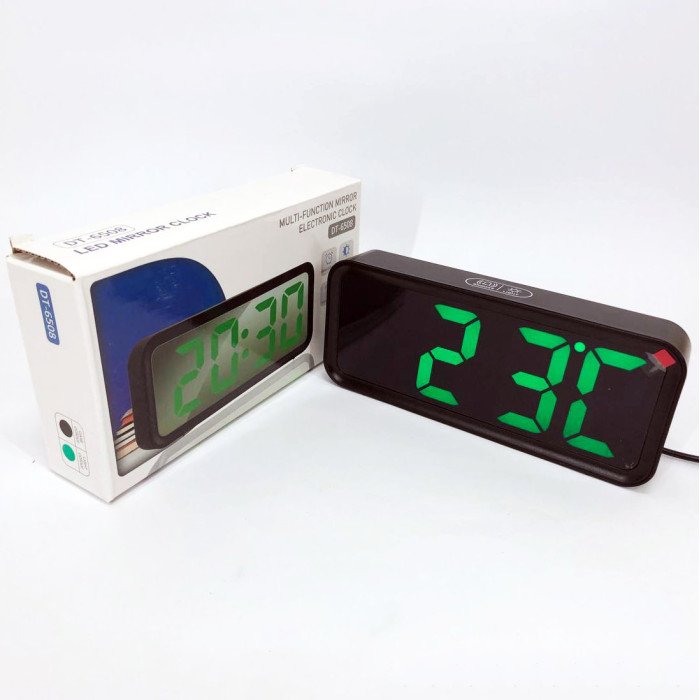 Годинник настільний DT-6508 з будильником та USB зарядкою із зеленим підсвічуванням, лід годинник настільний