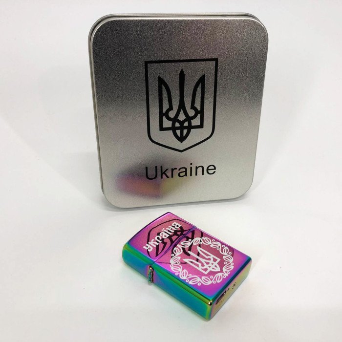 Дугова електроімпульсна запальничка USB Україна металева коробка HL-447. Колір: хамелеон