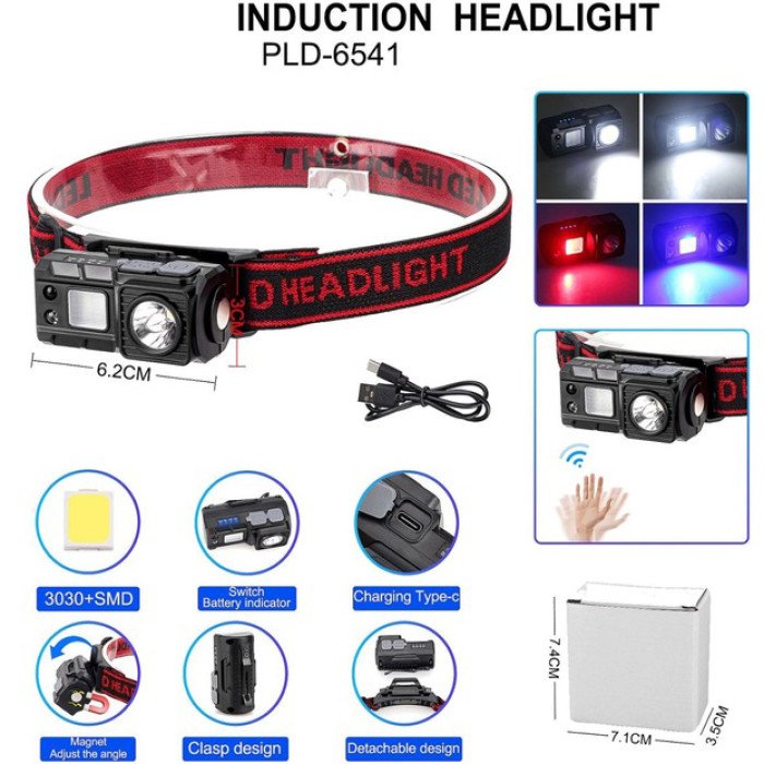 Ліхтар налобний 6541-3030+SMD(WHITE+RED+BLUE), Ліхтарик світлодіодний для туриста, Ліхтарик на голову