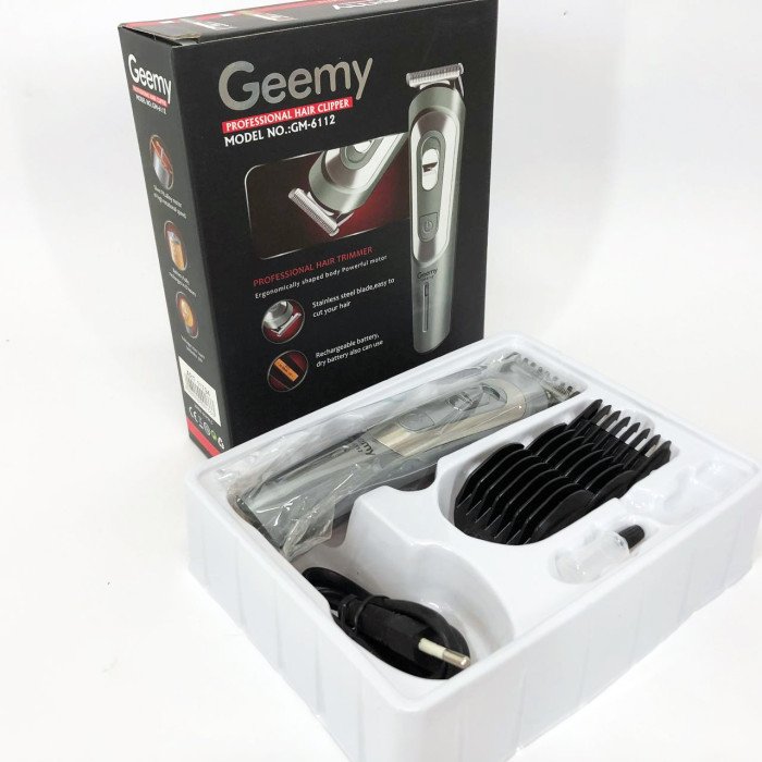 Бездротова машинка для стрижки волосся GEMEI GM-6112 акумуляторна, окантувальна машинка. Колір: сірий
