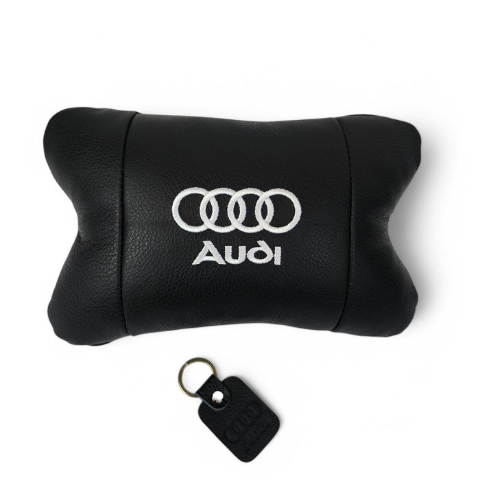 Автомобільна подушка для підголівника Audi – чорна натуральна шкіра