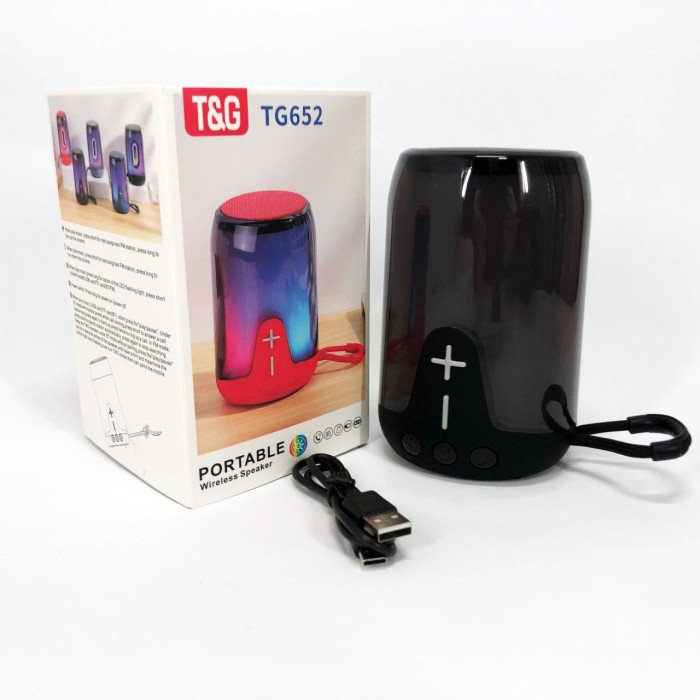Портативна колонка TG652 5W з RGB підсвічуванням та ремінцем, акумуляторна колонка для музики. Колір: чорний