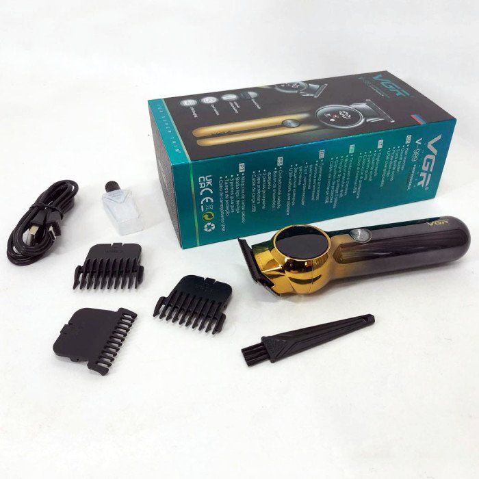 Тример для бороди та вусів VGR V-989 7000 об. Машинка для стрижки, окантування кераміка+сталь. Колір чорний