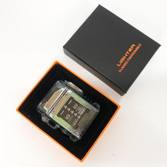 Дугова електроімпульсна запальничка із ліхтариком водонепроникна HL-517, вітрозахисна. Колір: зелений