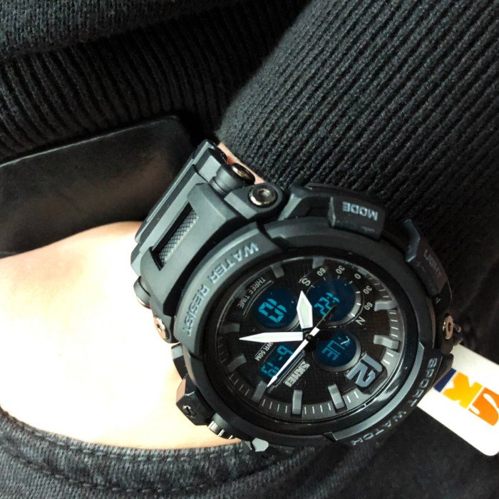 Годинник наручний чоловічий SKMEI 1343BK BLACK, годинник тактичний протиударний. Колір: чорний