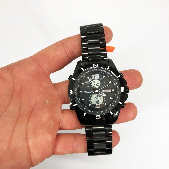 Годинник наручний чоловічий SKMEI 1670BKWT BLACK-WHITE, Армійський годинник протиударний. Колір: чорний