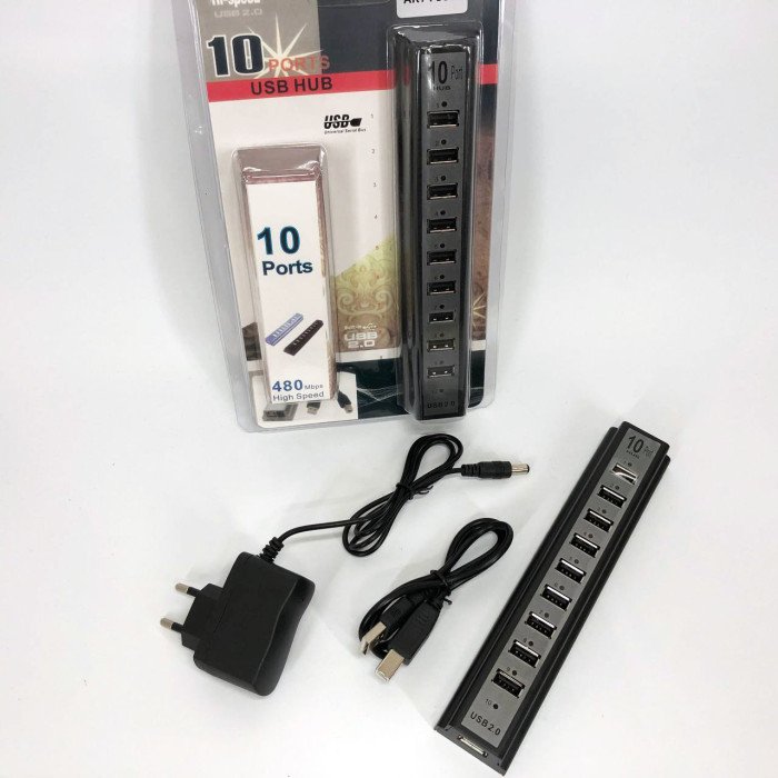 Розгалужувач USB HUB на 10 портів з активною зарядкою 220V, Розгалужувач юсб, Хаб для ноутбука