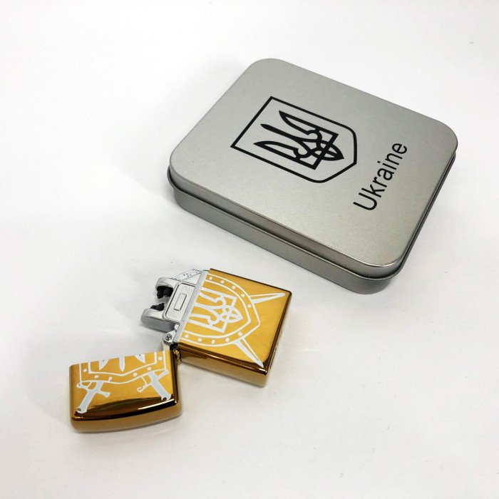 Дугова електроімпульсна запальничка USB Україна (металева коробка) HL-446. Колір: золотий