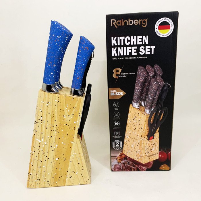 Набір ножів із нержавіючої сталі з основою Rainberg RB-2328 Blue