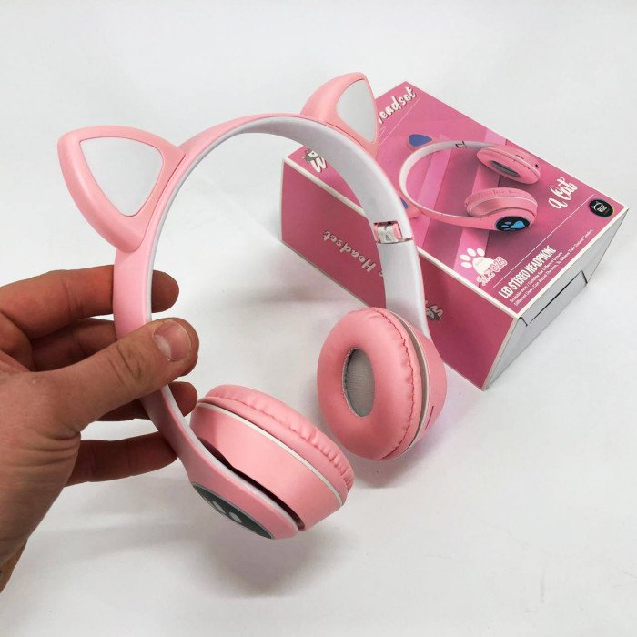 Бездротові навушники з котячими вушками та RGB підсвічуванням Cat VZV 23M. Колір: рожевий