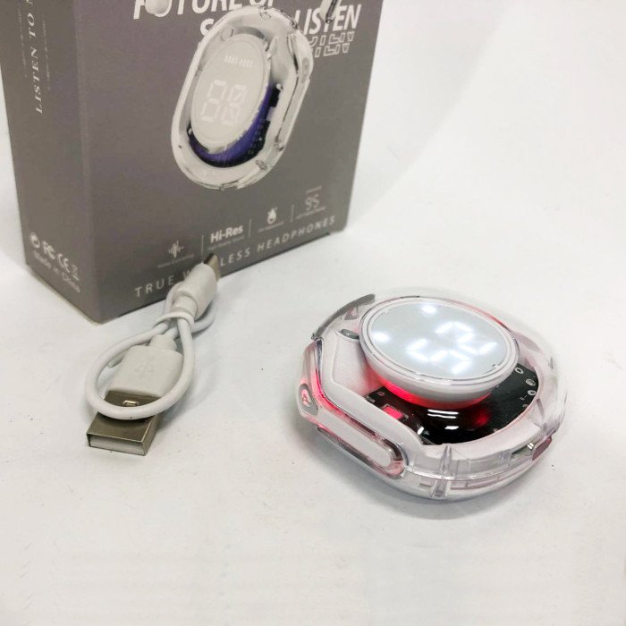 Бездротові навушники TWS T8 PRO з прозорим кейсом Вакуумний LED дисплей Bluetooth 5.3. Колір: білий