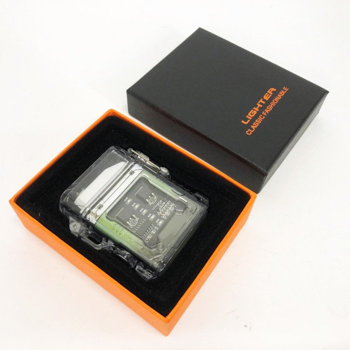 Дугова електроімпульсна запальничка із ліхтариком водонепроникна HL-517, вітрозахисна. Колір: зелений