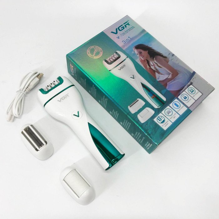 Епілятор акумуляторний жіночий 3 в 1 VGR V-728 Бездротовий електроепілятор пемза бритва для ніг і рук