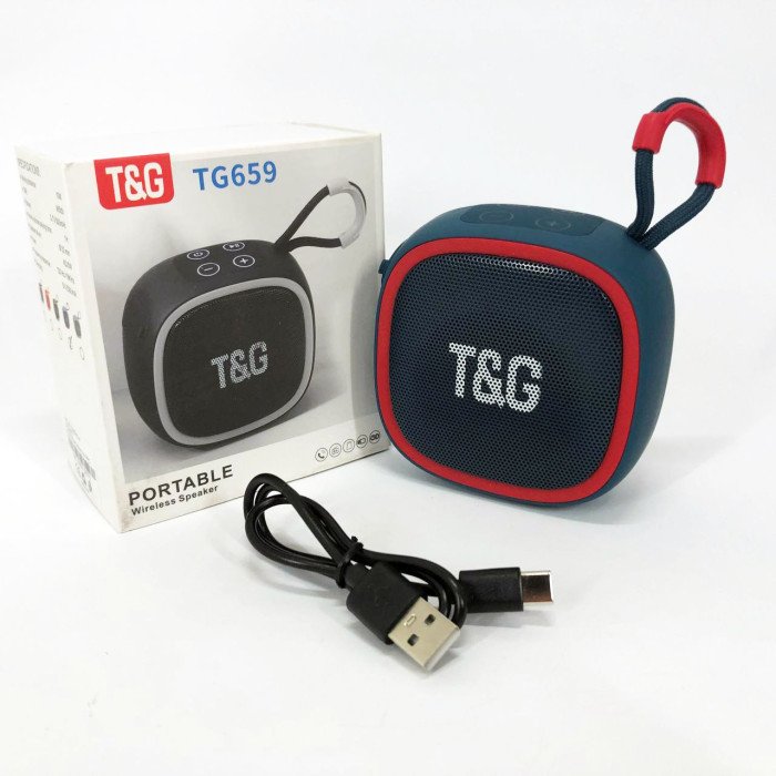 Портативна Bluetooth-колонка TG659 з ремінцем, Bluetooth колонка з підсвічуванням. Колір: синій