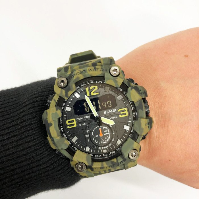 Годинник наручний чоловічий SKMEI 1965CMGN CAMO GREEN, військовий чоловічий наручний годинник зелений. Колір: камуфляж