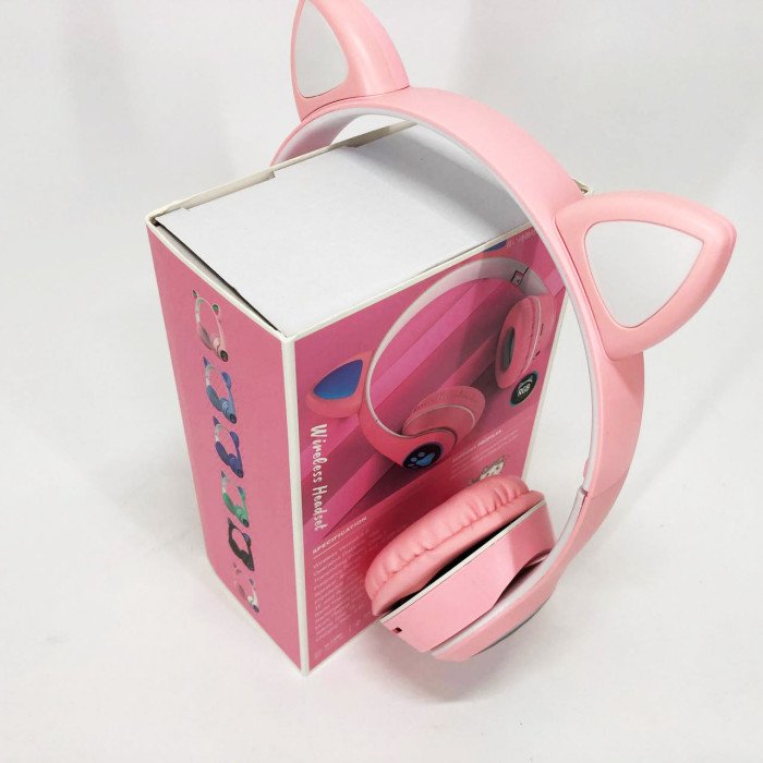 Бездротові навушники з котячими вушками та RGB підсвічуванням Cat VZV 23M. Колір: рожевий