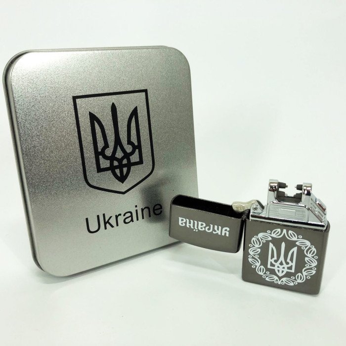Дугова електроімпульсна запальничка USB Україна металева коробка HL-447. Колір: чорний
