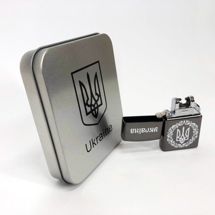 Дугова електроімпульсна запальничка USB Україна металева коробка HL-447. Колір: чорний