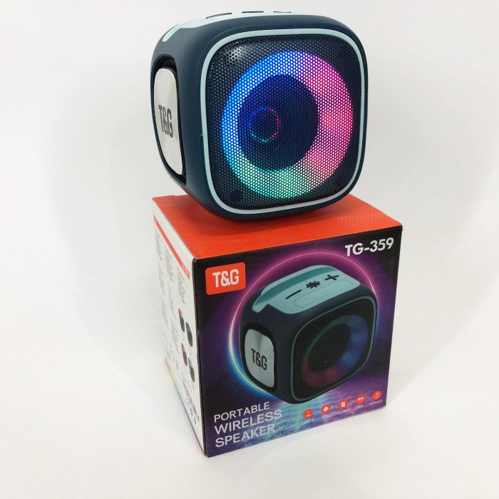 Портативна Bluetooth колонка TG359 7W з підсвічуванням RGB, акумуляторна колонка для музики. Колір: синій