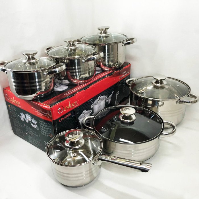 Набор посуды UNIQUE UN-5036 из нержавеющей стали с толстым 5-ти слойным дном.