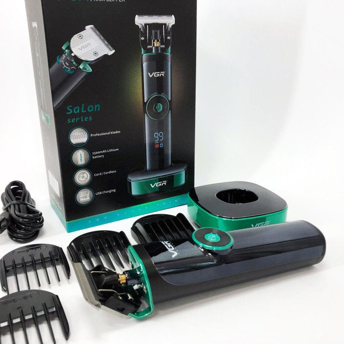 Універсальна машинка триммер для стрижки волосся VGR V-671 акумуляторний з набором насадок та LED дисплеєм
