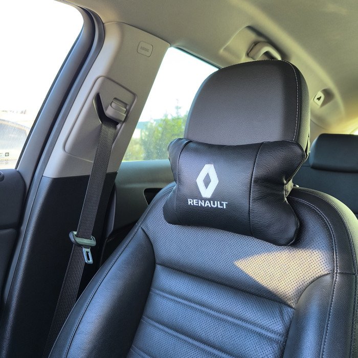 Набір подушок 2шт для авто Renault, натуральна шкіра, на підголівник у машину з логотипом Рено