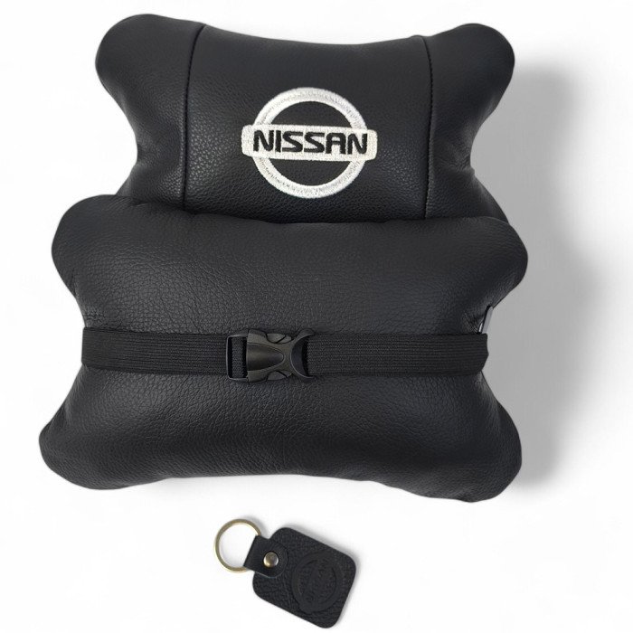 Подушки в авто 2 шт Nissan, натуральна шкіра, з логотипом Ніссан, на підголівник для вашої машини