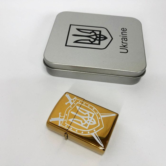 Дугова електроімпульсна запальничка USB Україна (металева коробка) HL-446. Колір: золотий