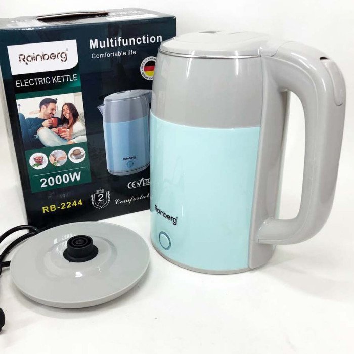 Електрочайник дисковий Rainberg RB-2244 2000 Вт 2л, стильний електричний чайник. Колір: блакитний