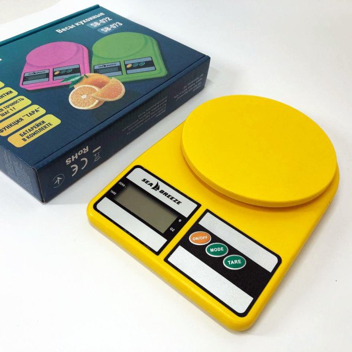 Ваги кухонні SeaBreeze SB-071, Електричні кухонні ваги, Точні кухонні ваги. Колір жовтий