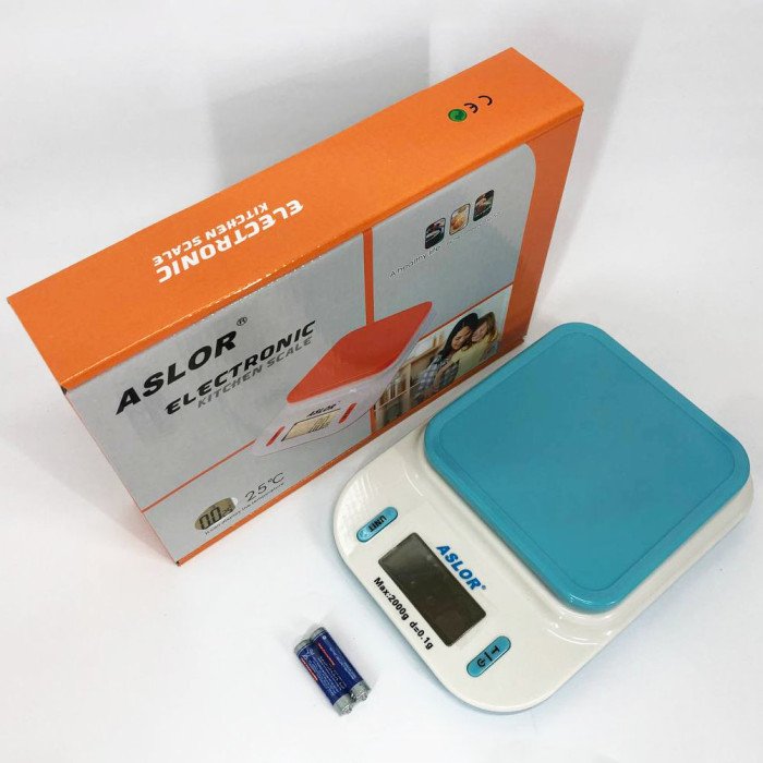 Ваги кухонні 109, 2 кг (0.1 г), термометр, електронні ваги для продуктів. Колір: блакитний