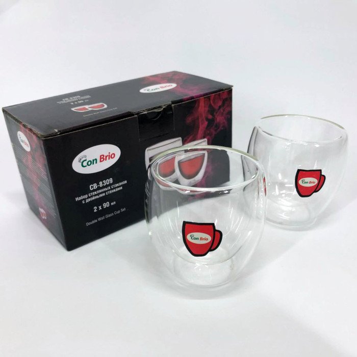 Набір склянок із подвійним дном Con Brio CB-8309-2 90 мл 2 шт, скляні чашки з подвійним дном