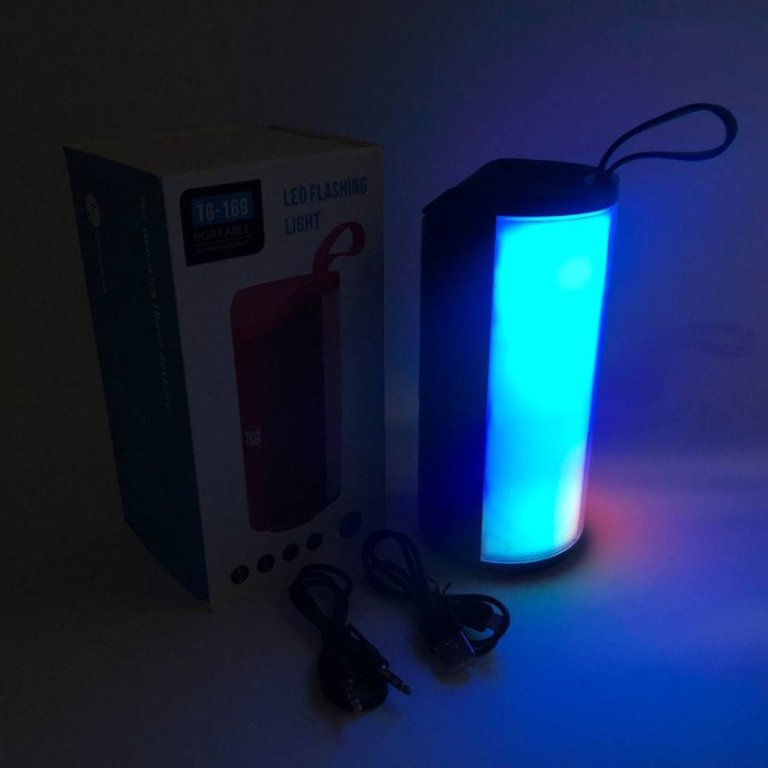 Портативна Bluetooth колонка TG169 з різнокольоровим підсвічуванням FM-радіо 5Wx2. Колір: синій